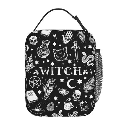 Witch Pattern Insulated Lunch Tote Bag for Women Halloween Occult Gothic Magic Resuable Thermal Cooler Bento Box Kids School