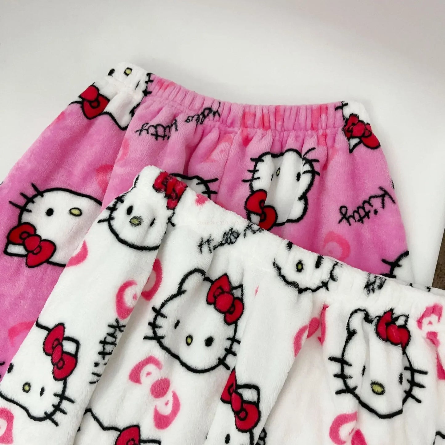 Sanrio Hello Kitty Y2k Kawaii Anime Flannel Pajamas Women'S Warm Woolen Cartoon Casual Home Pants Autumn Winter Fashion Trousers