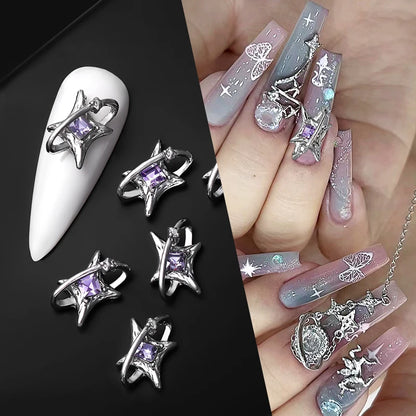 5/10Pcs Manicure Metal Silver Pink Blue Purple Heart Butterfly Rhinestones 3D Nail Decorations DIY Nail Art Charms Accessories