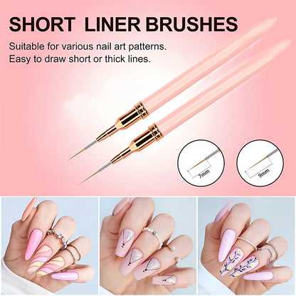 7/9/11/15/25MM Nail Liner Brush Set UV Gel Nail Brushes Kits 5pcs French Stripe Line Painting Drawing Flower Pen Manicure Tools