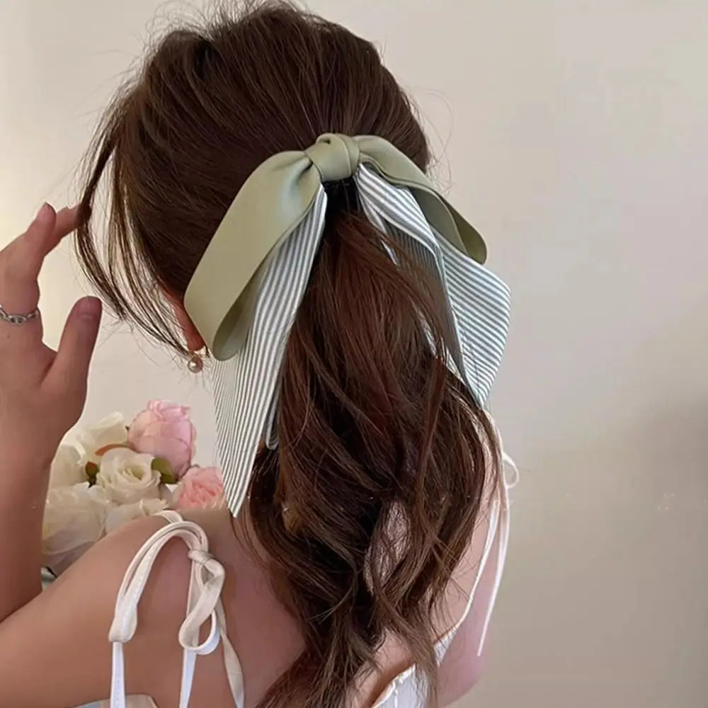 Korean Style Bow Banana Clip Fashion Ribbon Headwear Vertical Clip Headdress Hairpin Bowknot Hair Clip Ponytail Holder