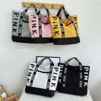 Literary Nylon Tote Bag For Women Large Capacity Shoulder Bag Fashion Letter Strap Handbags Large Capacity Tote Bag