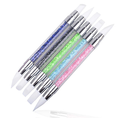 Nail Art Silicone Brush 5Pcs Set, Dual-head Carving Painting Pen, Nail Tips Sculpture Manicure Tool