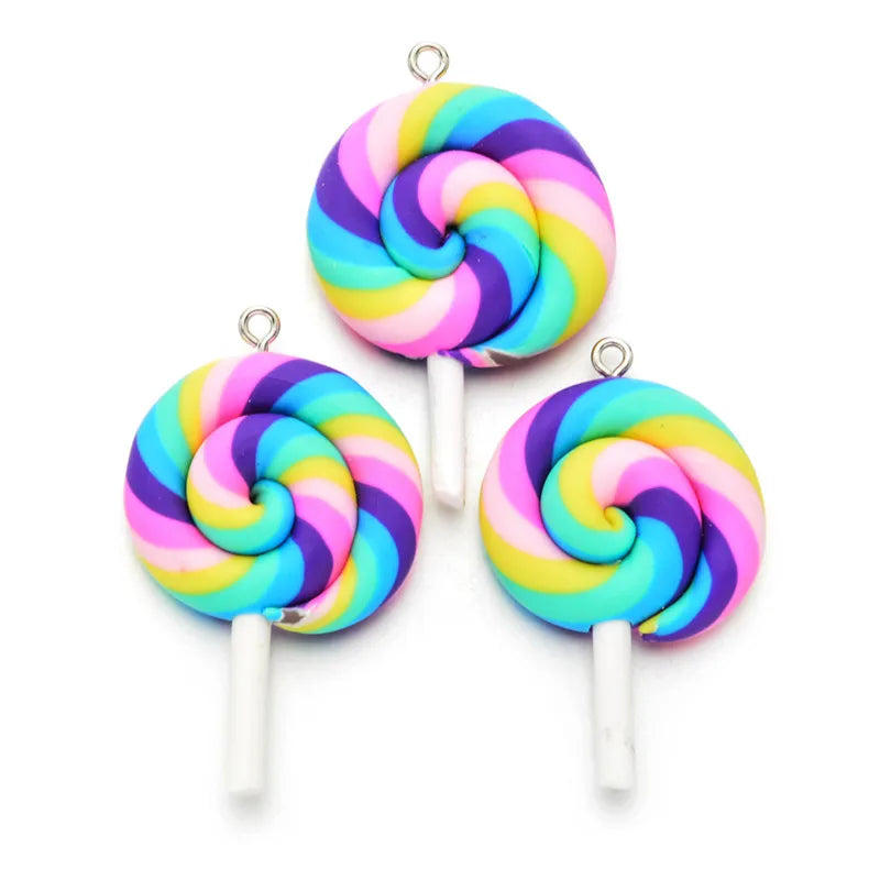 10pcs/pack Multi-color Soft Clay Simulation Lollipop Charms Pendant For Women Girls DIY Necklace Earrings Jewelry Accessories