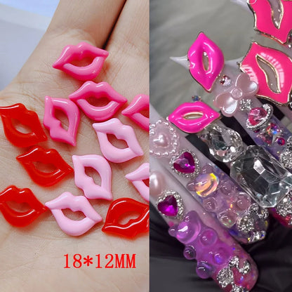 Mix 20PCS 3D Pink Lips Nail Charms Red Lips Resin DIY Handmade Jewelry Nail Art Decoration