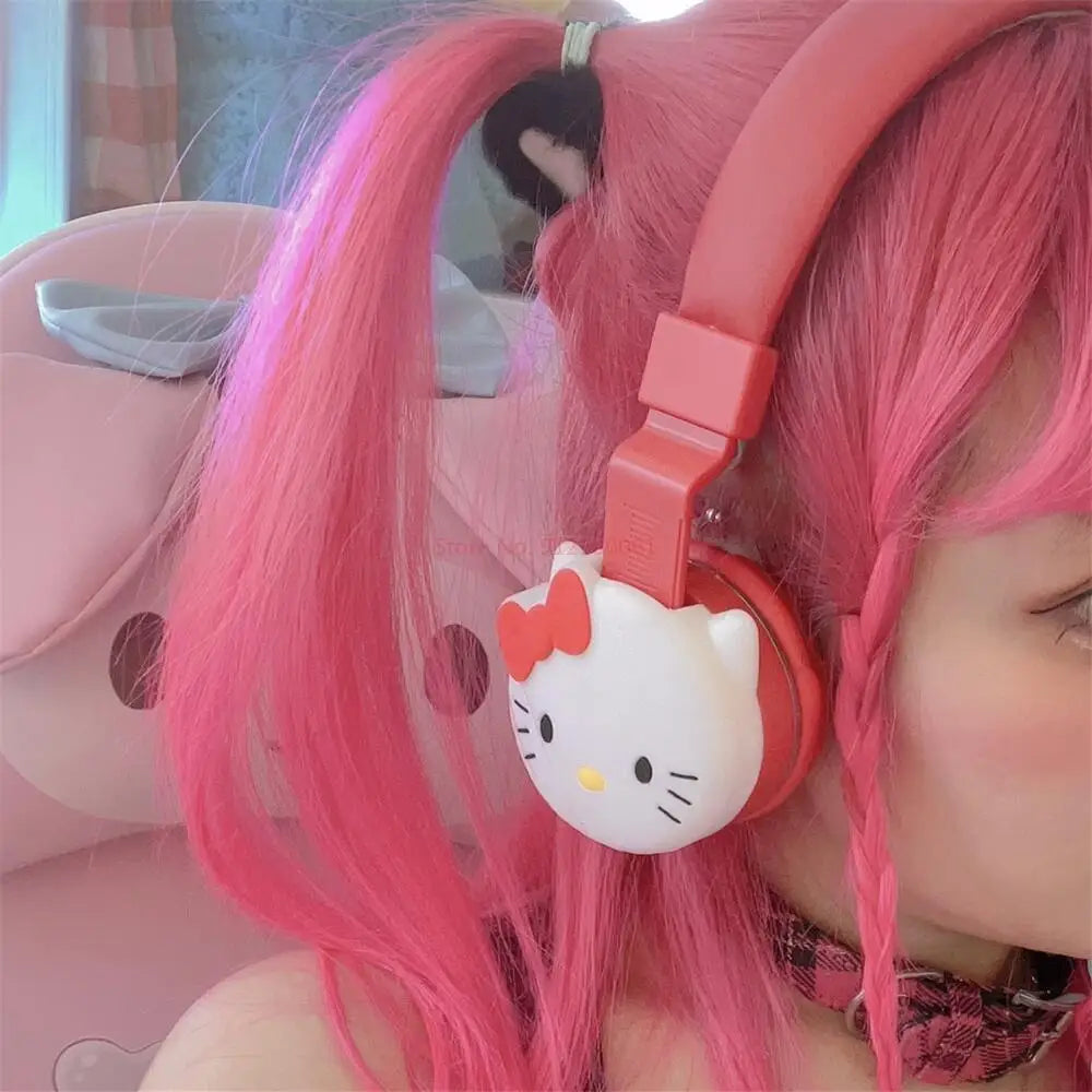 Hello Kitty Cute Bluetooth Headphone Wireless Headsets Anime Cartoon Stereo Headset Earphone With Mic Fashion Hottie Y2k Gifts