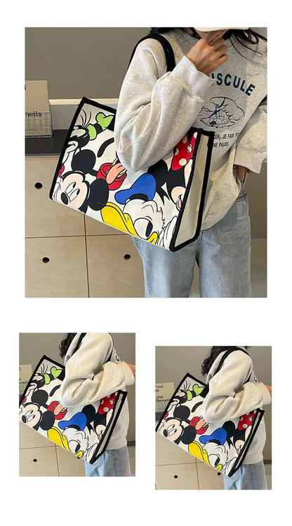 Disney Mickey Cartoon Cute Canvas Shoulder Bag Large Capacity Tote Bag Women's Fashion Mummy Bag Leisure Travel