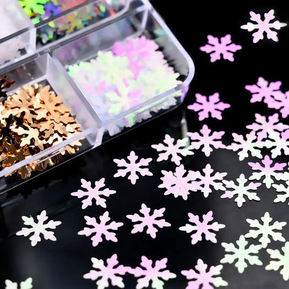 6Grids/Box Winter Christmas Snowflake Nail Art Glitter Iridescent White Glitter Flake Sequins Manicure Xmas Spangle Paillettes *