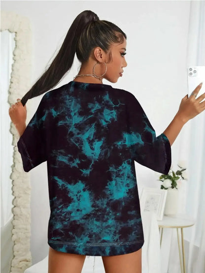 2024 summer new women's tie-dye print casual fashion trend women's short sleeve