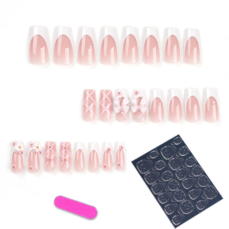 24pcs Coffin Shaped Fake Nails +1 Nail File +1 Jelly