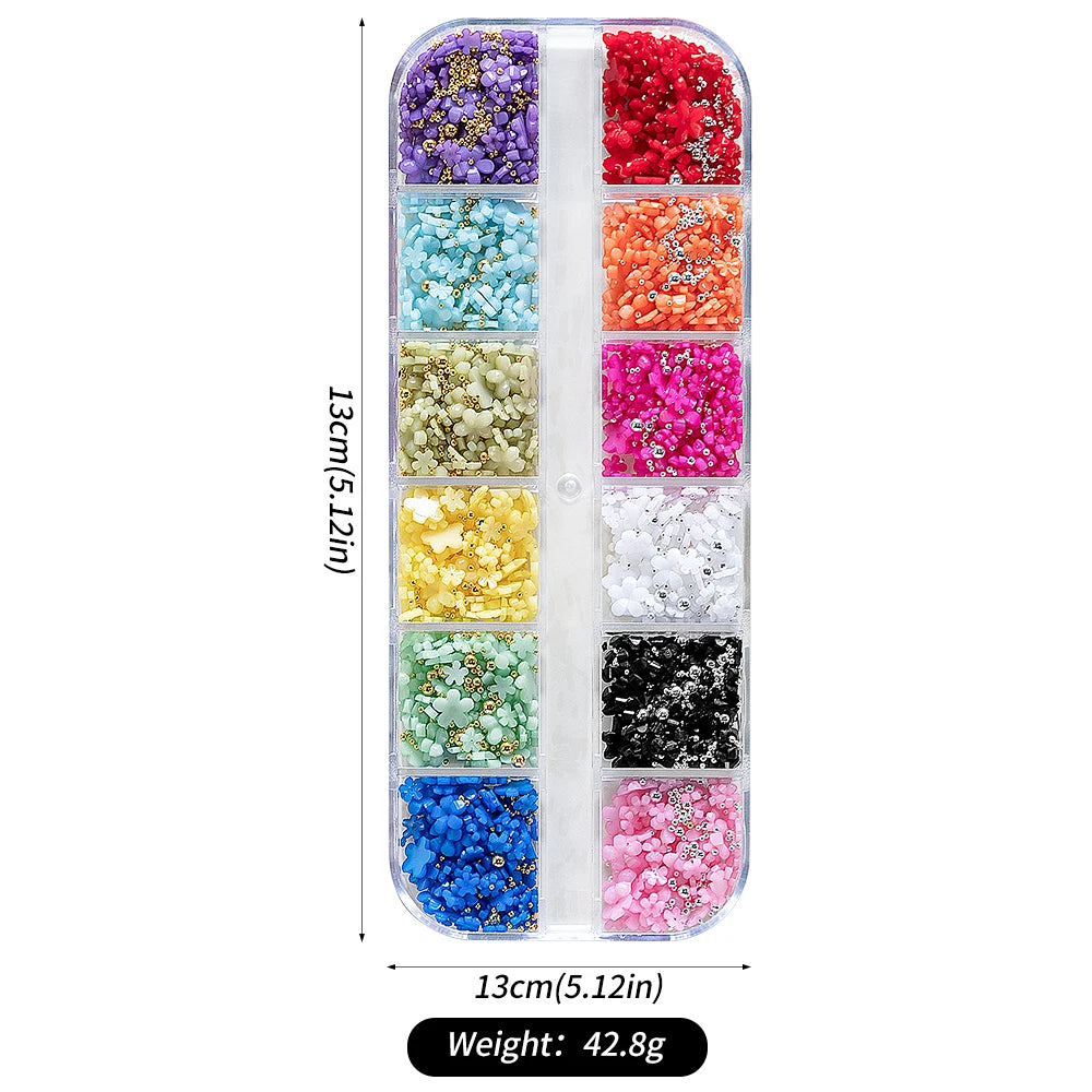 12/15Grids Acrylic Flower Nail Charms Mix Colors Set 3D Flower Nail Art Rhinestones Mixed Blossom Spring Gems DIY Nail Supplies