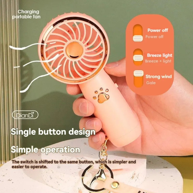 2024 Summer New Mini Mini Fan Cute Cartoon Portable Charging USB Handheld Fan Student Outdoor Fan