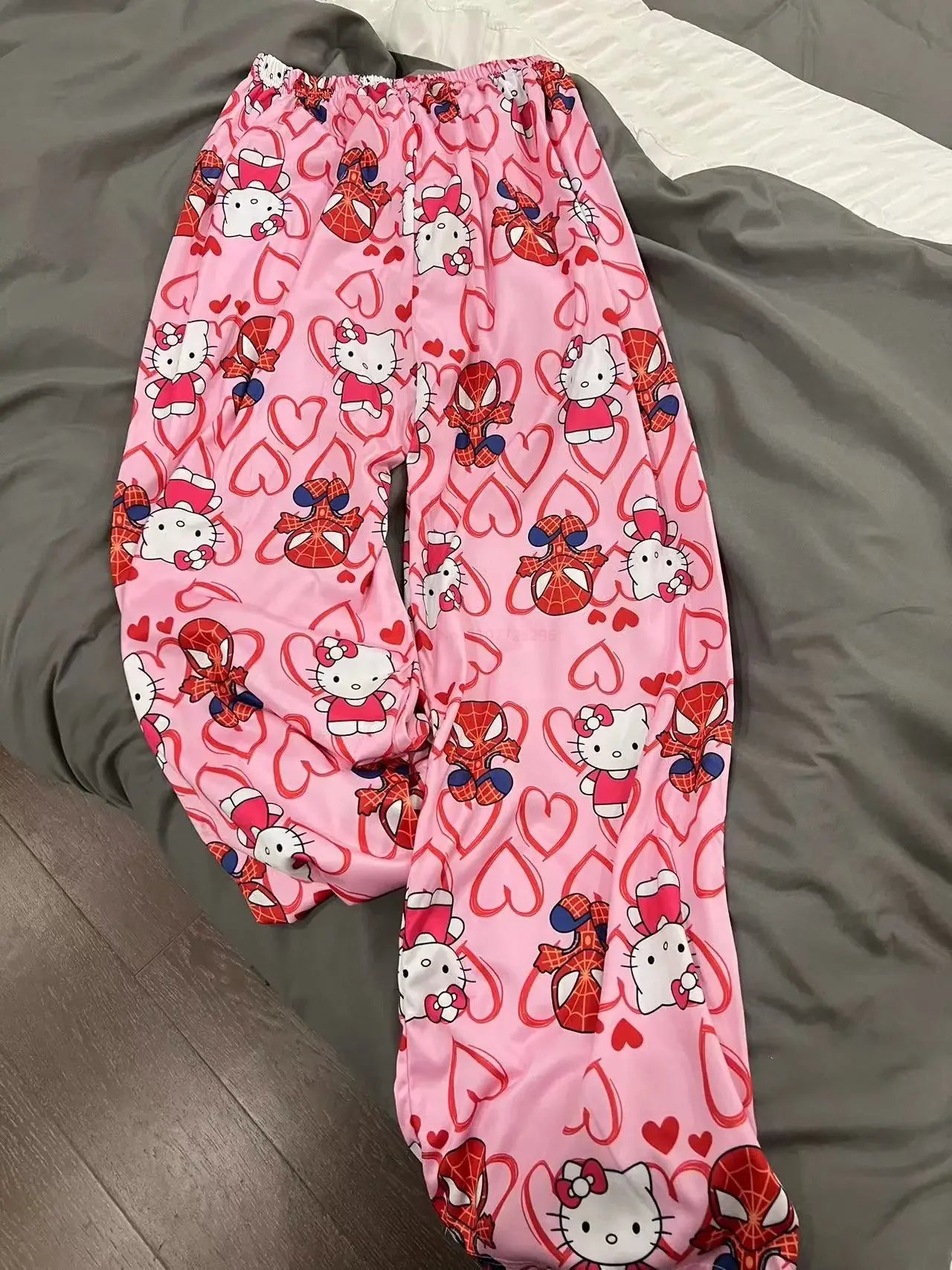 Miniso Spiderman Hello Kitty Cartoon Women's Pajama Long Pants Spring/Summer Edition Home Leisure Couple Pants Sleep Pants