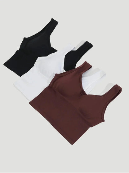 3 PCS Women's Crew Neck Basic Cropped Tank Tops Sleeveless Ribbed Fitted Workout Tops