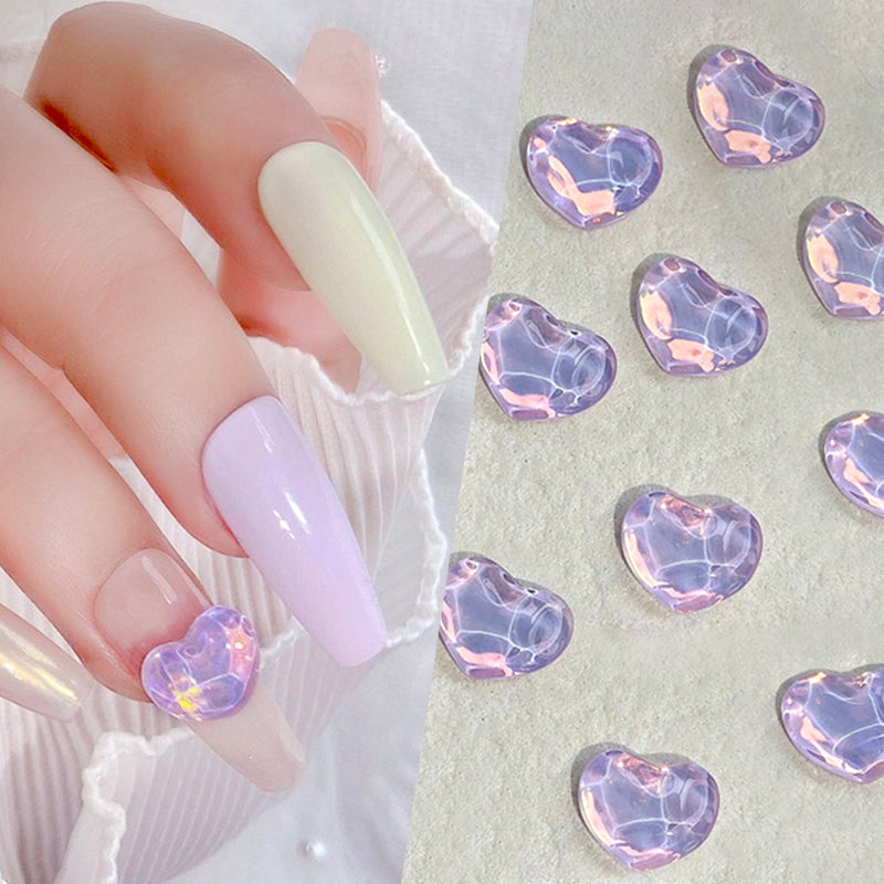 1Bag 3D Heart Nail Rhinestones Water ripple flat bottom love Charms Crystal Nail Art Decorations Gem Kawaii Resin Nails Gems