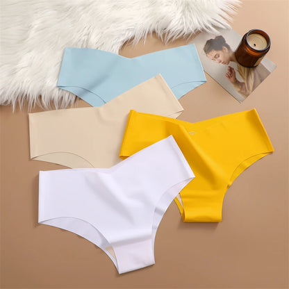 FINETOO 3PCS Ultra-thin Women's Seamless Underwear Panties Sexy V-Shaped Waist Briefs 10 Soild Colours Cozy Stretch Underpants