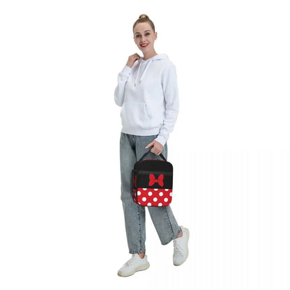 Cartoon Minnie Thermal Insulated Lunch Bags Women Animated Polkadots Lunch Tote for Outdoor Picnic Multifunction Food Box