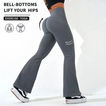 Sexy Slim Flared Pants Cross Waist Legging Women Seamless Gym Running Cycling Knit Yoga Stretch Butt Lift High Waist Pants