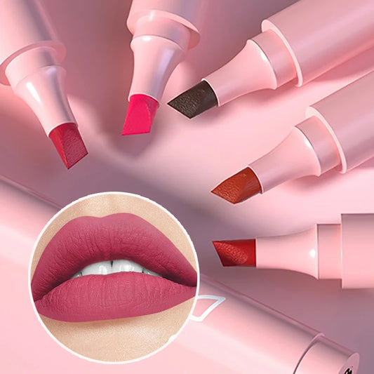 5 Colors Bevel Lipstick Pen Velvet Matte Lipliner Waterproof Nourishing Not Fading Makeup Rose Red Lip Tint Liquid Cosmetic