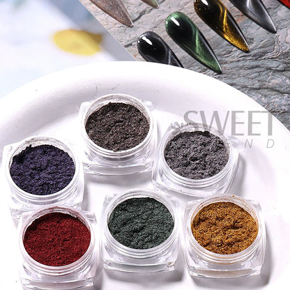 6 Colors Cat Eye Chrome Magnetic Nail Powder Pearl Fairy Pigment Reflective Effect Rubbing Dust DIY Charm Manicure Decor Flash