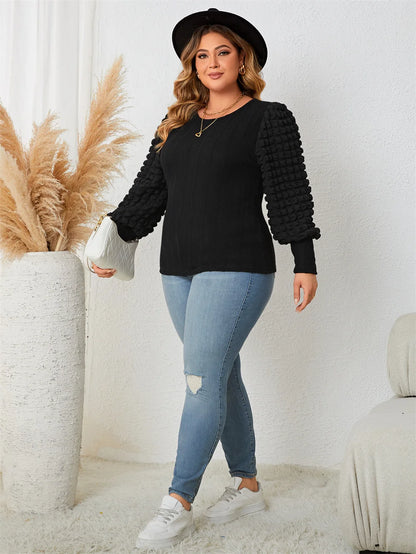 GIBSIE Plus Size Long Sleeve O-Neck Blouses for Women Fashion 2023 Spring Fall New Black Elegant Office Ladies Tops Blouse