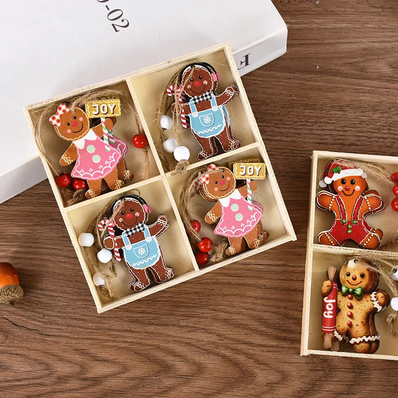 Christmas Wooden Pendants Gingerbread Man Gnomes Xmas Tree Hanging Oranment 2024 Noel Navidad Decorations for Home New Year Gift