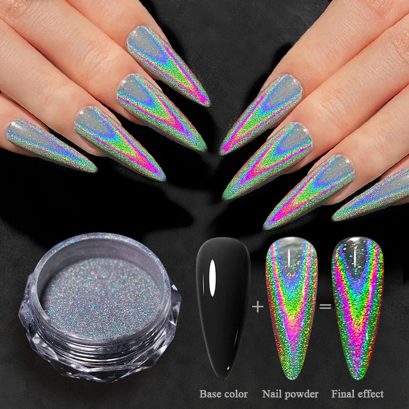 1Box Universal Clear Laser Nail Glitter Powder Clear Chrome Chameleon Pigment Shiny Glitter Dust Nail Decoratio