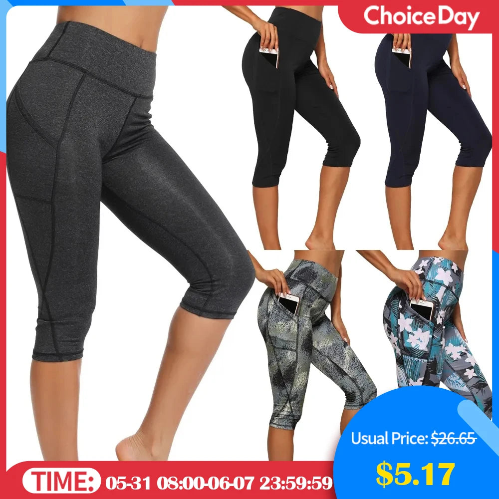 Women's Sports Pants 3/4 Gym Sport Woman Tights Casual Cropped Female Leggings For Fitness Women Yoga Pants with Side Pockets