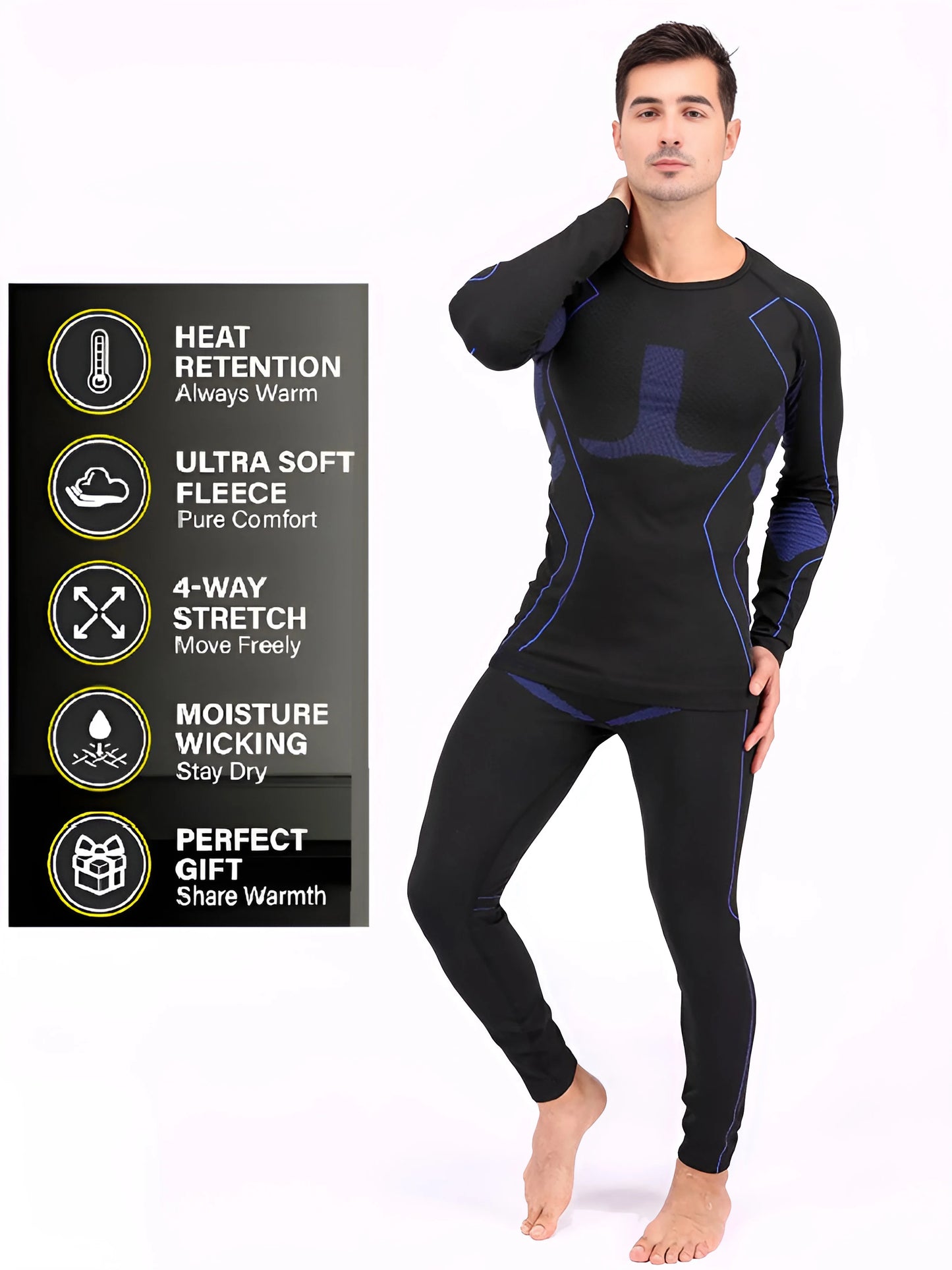 2 pieces of men's thermal underwear set, quick-drying long-sleeved top and comfortable high-elastic breathable tights, suitable