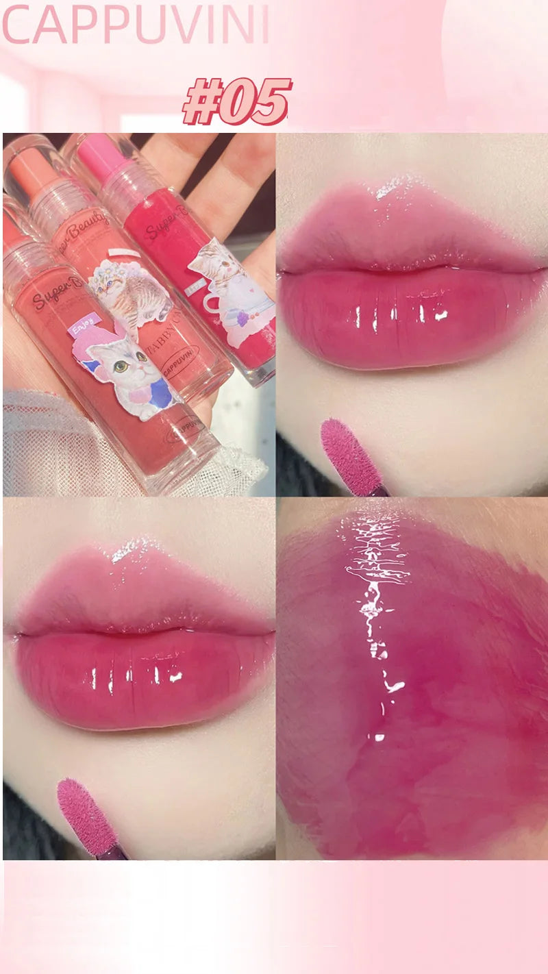 Liquid Lipstick Cute Cat Jelly Lip Glaze Moisturizing Lasting Sexy Red Mirror Lip Gloss Lip Tint Beauty Makeup Lip Care Oil