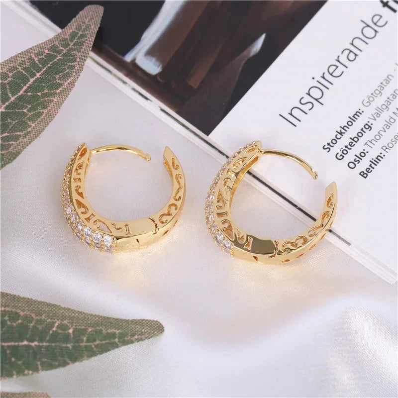 Luxury Hoop Earrings For Women Gold Color Hollow Out Design Temperament Female Ear Accessories Fashion Jewelry Gifts