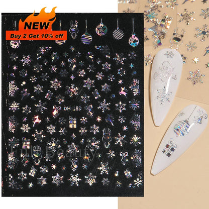 3D Holographic Silver Wave Lines Nail Sticker Decor Laser Heart Star Moon Adhesive Sliders Metal Geometry Stripe Manicure TH182