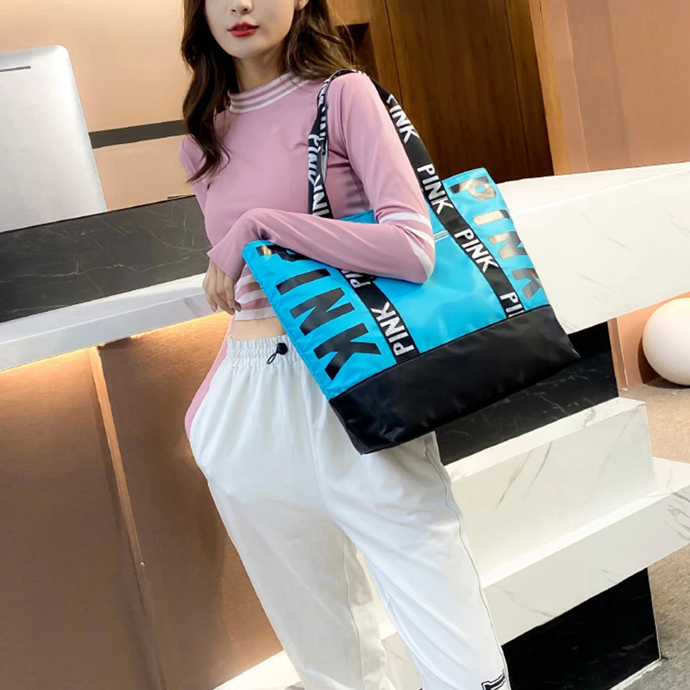 Women Overnight Luggage Bag Large Capacity Casual Shoulder Tote Zipper Closure Handbag Storage Bag Lightweight for Gym Workout