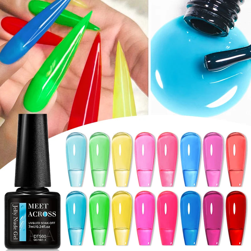 6Pcs Jelly Gel Nail Polish Set Crystal Translucent Candy Color Semi Permanent Varnish Nail Art Soak Off UV LED Gel Polish