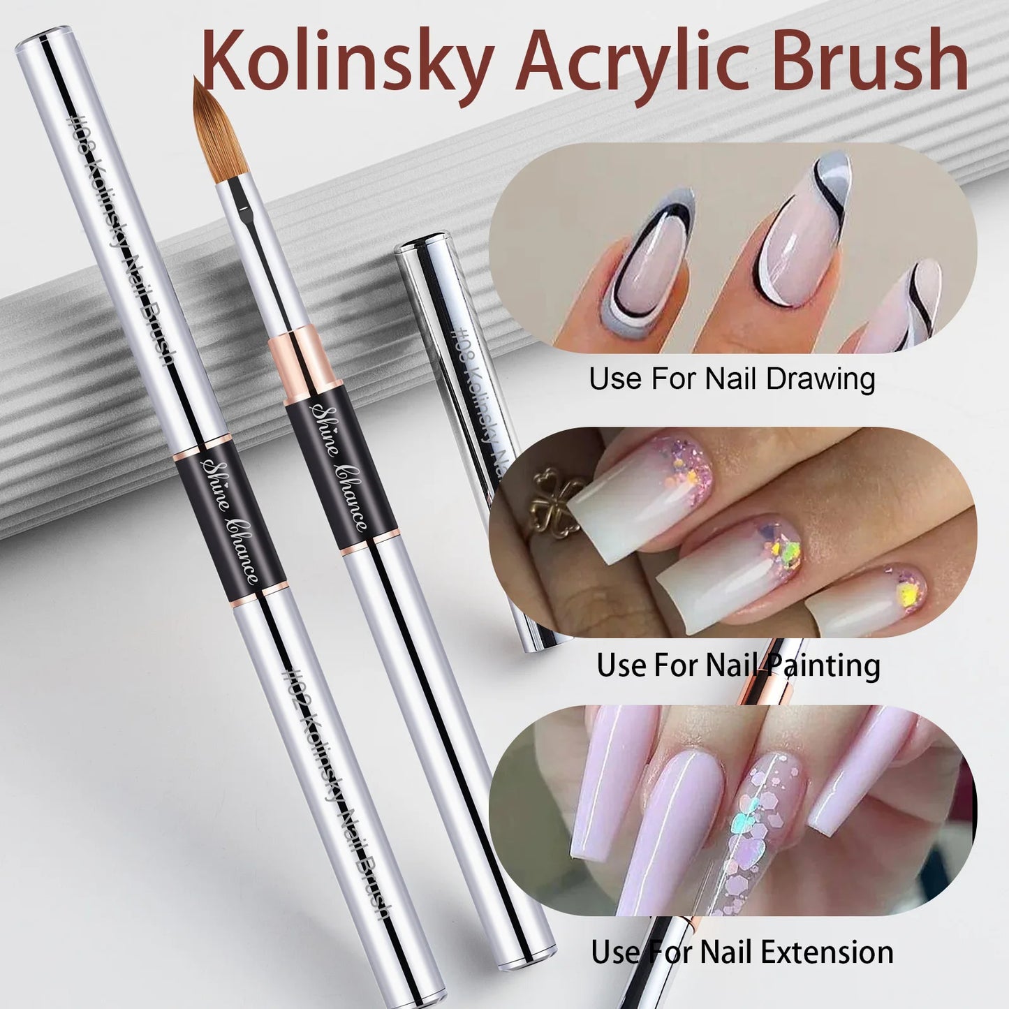 100% Kolinsky Acrylic Nail Art Brush  Handle Nail Art Mink Brush Gel Builder Nail Tools Manicure Brush Drawing Tools