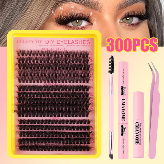 Fluffy Cluster Lashes set Bond and seal Glue Applicator kit Russian thick D Curl Natural eyelash Extension DIY Makeups supplies