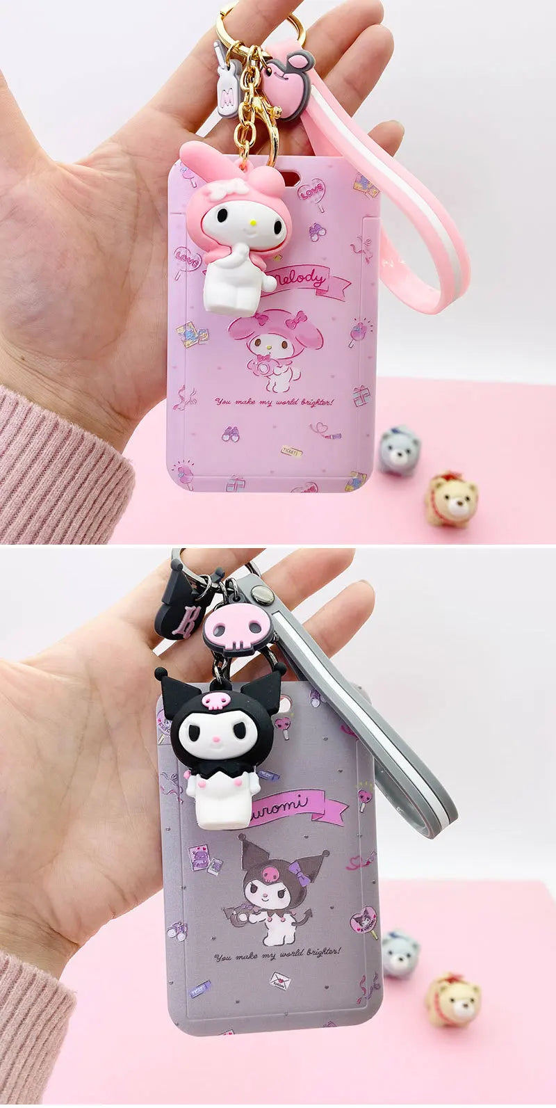 Kawaii Sanrio Cinnamoroll My Melody Anime Keychain Pendant Purin Dog Cat Cute Card Holder Plastic Lanyard Card Holders for Girl