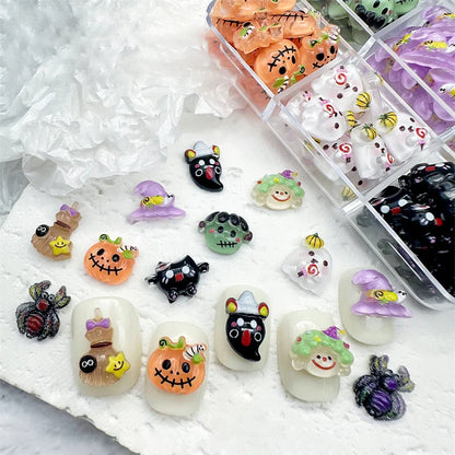 20pcs 3D Cartoon Resin Angel Ghost Tombstone Nail Art Charms Funny Pumpkin Monster Halloween Series Festival Nail Decoration DIY