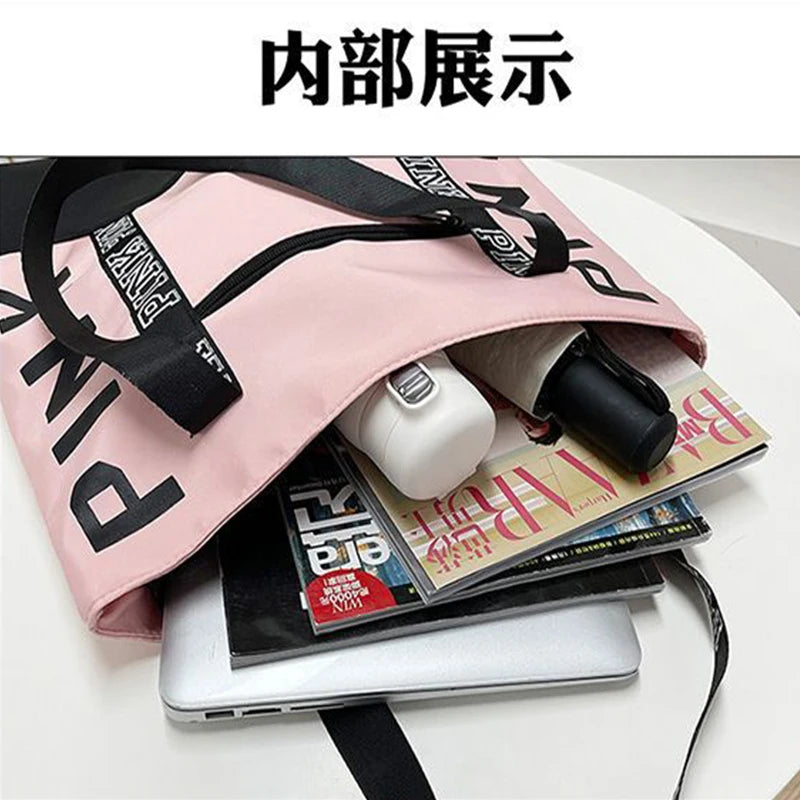 Literary Nylon Tote Bag For Women Large Capacity Shoulder Bag Fashion Letter Strap Handbags Large Capacity Tote Bag