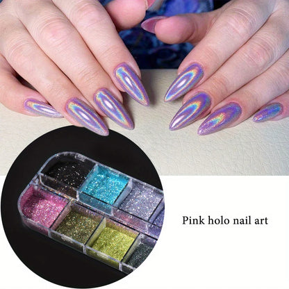 Holographic Powder Set Holo Silver Rub Dust Black Pink Chrome Nail Glitter Powder Laser Pigment For Nail DIY Manicure