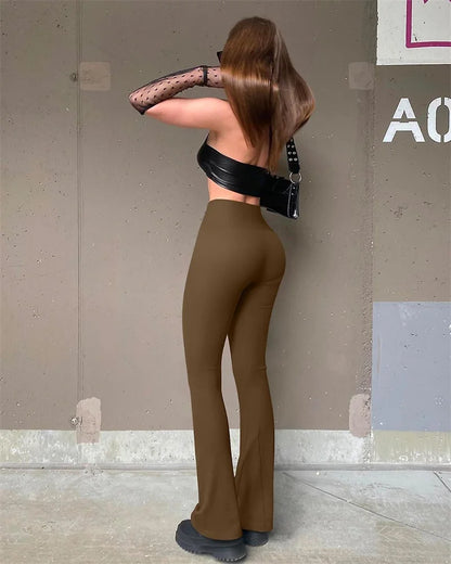 Women's  Yoga Pants Ribbed Seamless Workout High Waist Bell Bottoms Flare Leggings