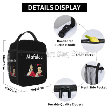 Funny Mafalda Insulated Lunch Bag for Women Kids Resuable Cooler Thermal Lunch Box Portable Bento Tote for Work School Picnic