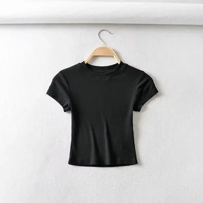 Summer Sexy Women O-neck Short-sleeve T-shirt Slim Elastic Skinny Crop Tops