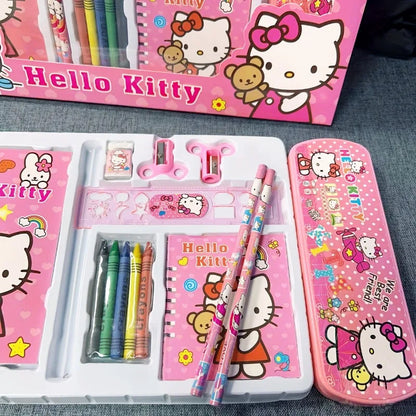 14PCS Sanrio Hello Kitty Stationery Set Cartoon Pattern Student Stationery Gift Box Super Stationery Gift Pack Children’s Gift