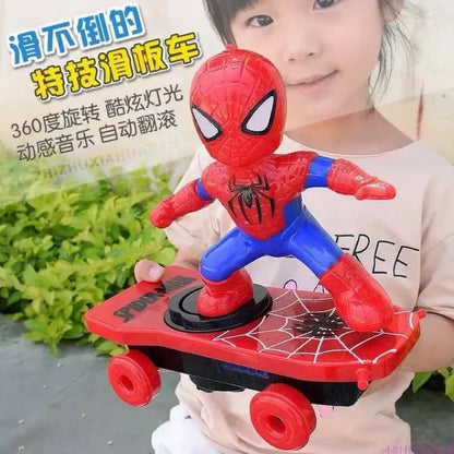 Hot The Avengers Spiderman Automatic Flip Rotation Skateboard Acousto-Optic Car Electric Music Stunt Scooters Toys Birthday Gift