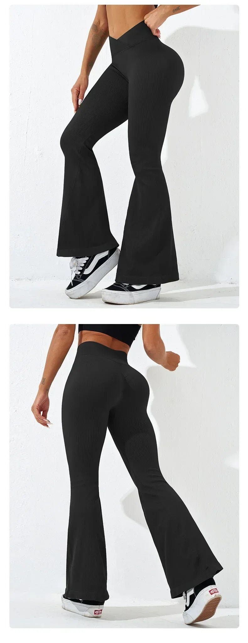 Sexy Slim Flared Pants Cross Waist Legging Women Seamless Gym Running Cycling Knit Yoga Stretch Butt Lift High Waist Pants