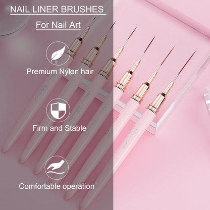 6Pcs Transparent French Stripe Liner Kolinsky Brush 3D Tips Manicure Ultra-thin Line Drawing Pen Brushes Painting Nail Art Tools