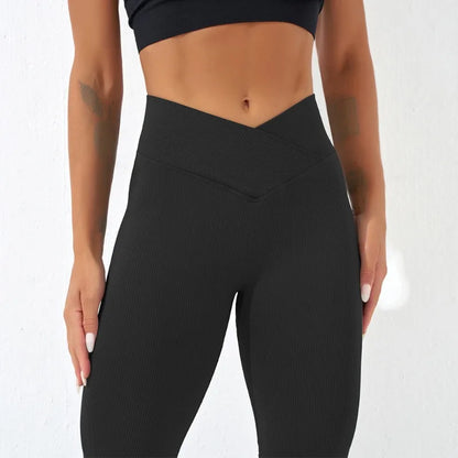 Sexy Slim Flared Pants Cross Waist Legging Women Seamless Gym Running Cycling Knit Yoga Stretch Butt Lift High Waist Pants