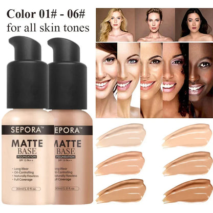 SEPORA 30ml Liquid Foundation Moisturizing Brightening Concealer CC Cream Waterproof Long Lasting Matte Base Makeup Cosmetics