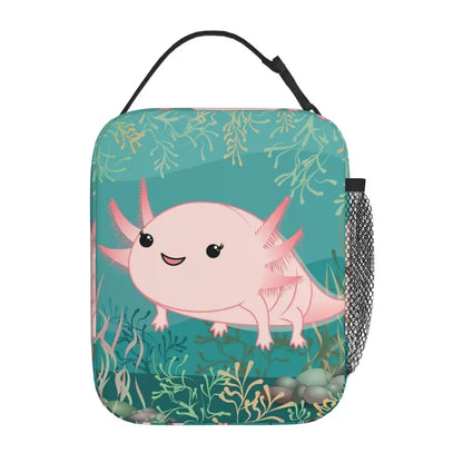 Axolotl In Pocket Insulated Lunch Bags for Women Amphibian Exotic Animal Resuable Thermal Cooler Bento Box Kids School Children